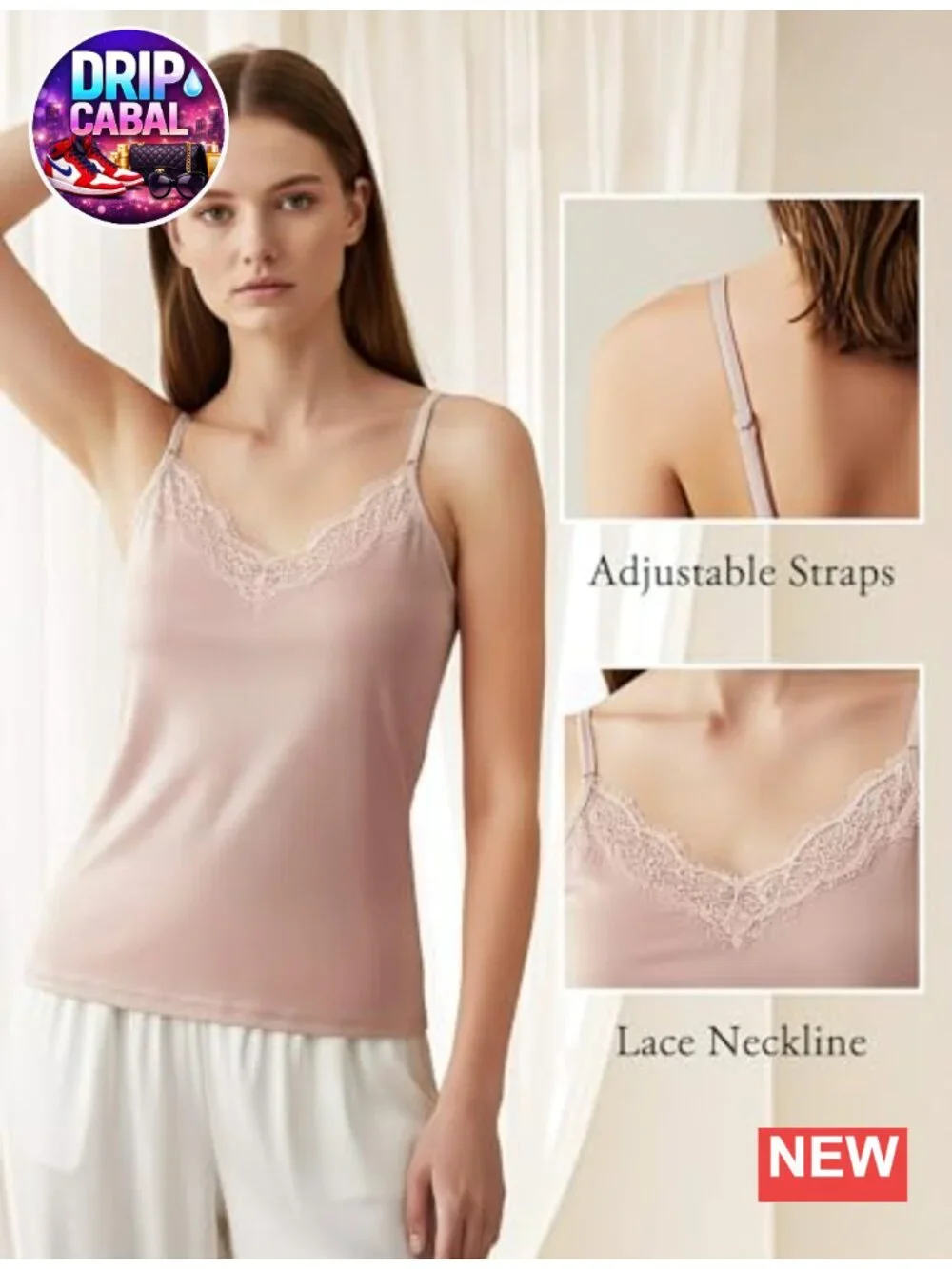 Mulberry Silk Knit Camisole Tank Top for Women Lace V-Neck Adjustable Spaghetti